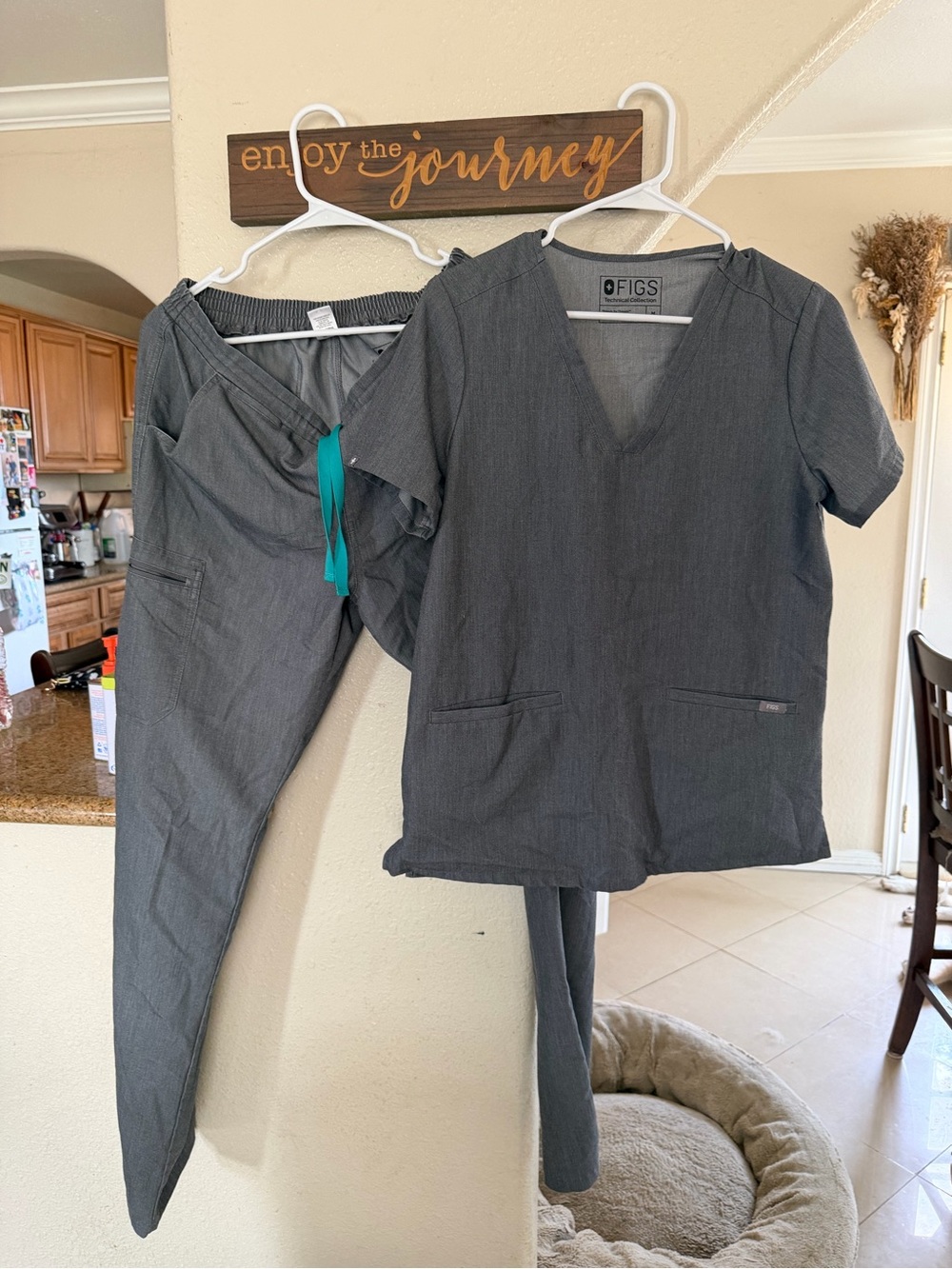 Selling set -FIGS Women's Scrub Set in Charcoal Gray with Teal Drawstring Accent